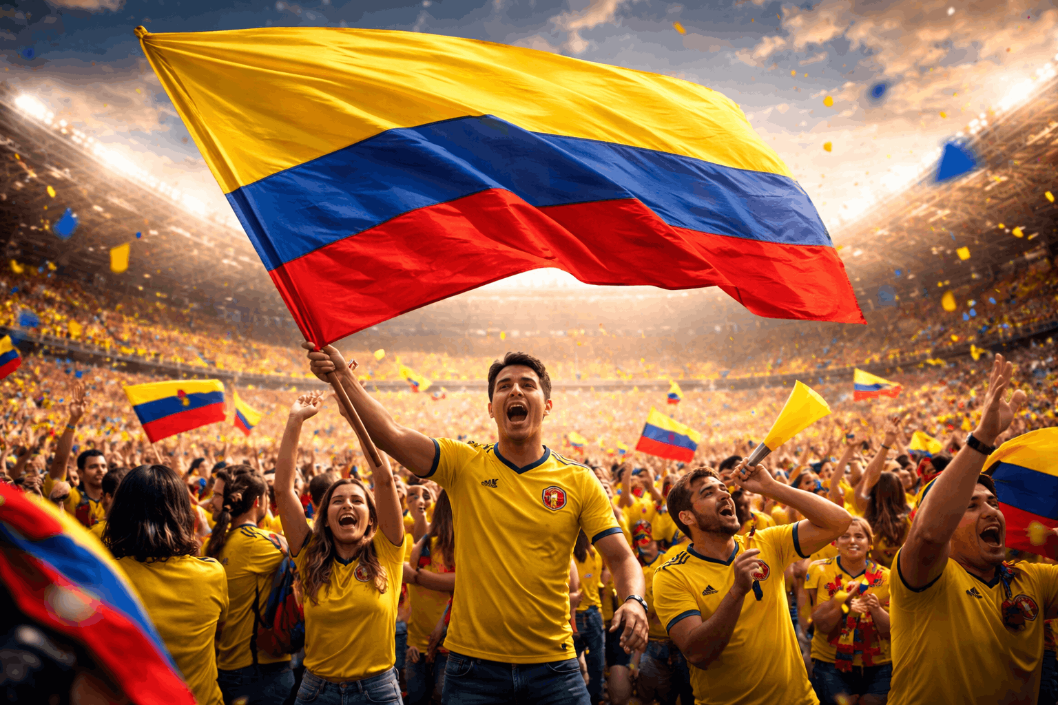 Hinchas de Colombia celebrando con pasión la fiebre del Mundial