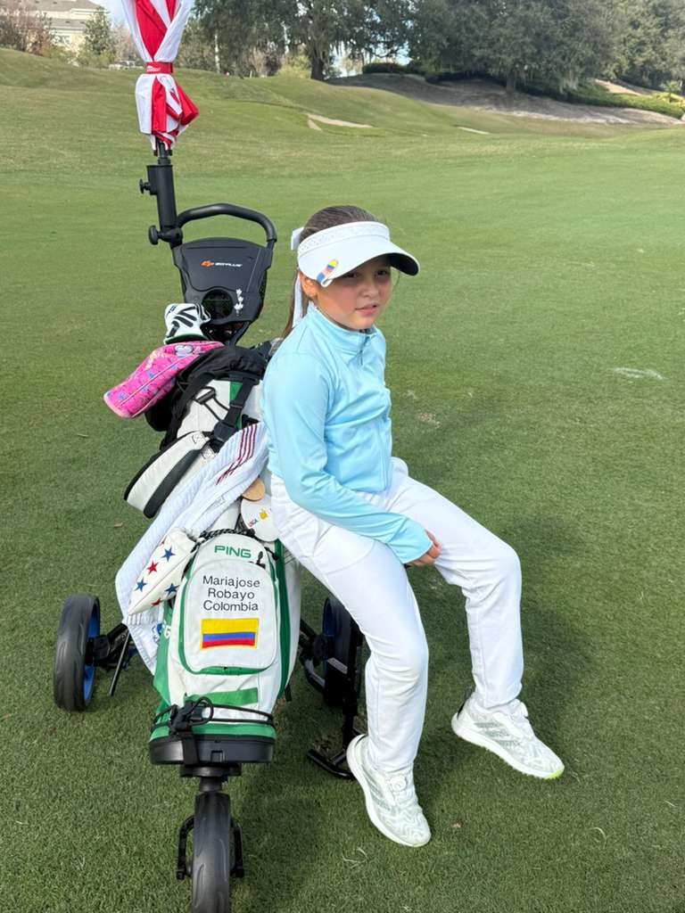 Bolsa de palos de golf en un campo de entrenamiento