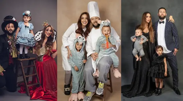 Violeta Bergonzi y su familia disfrazados en Halloween